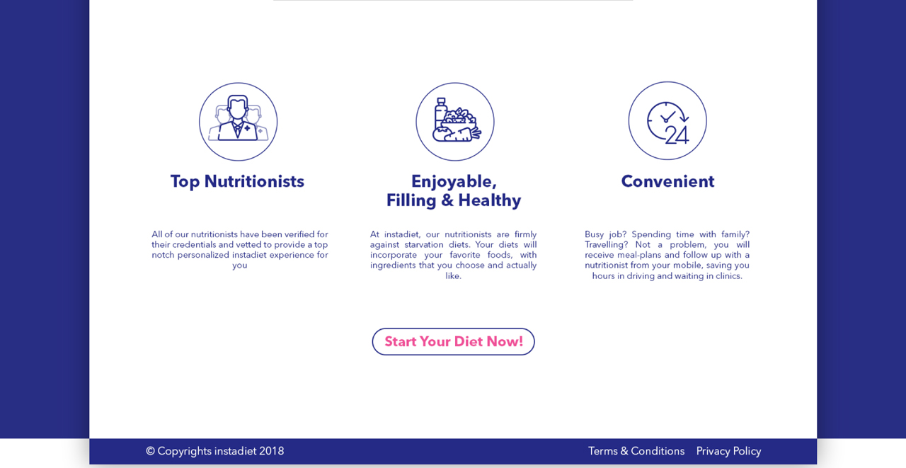 InstaDiet website UI Design